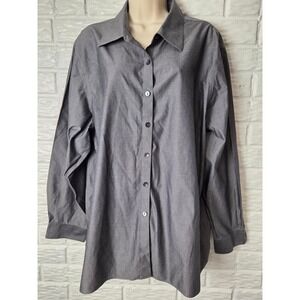 Foxcroft Top Womens 20W Button Up Classic Fit long sleeve Non Iron Gray